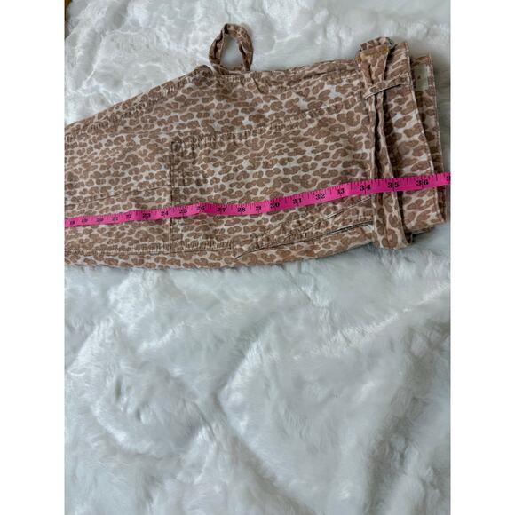 Anthropologie Pilcro Wanderer Belt Utility Pant Tan Animal Print Linen Blend 28 - Picture 13 of 14